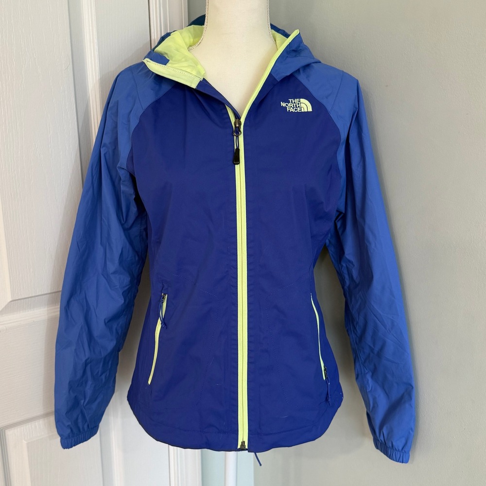 The North Face Hyvent Women's Rain Jacket Blue Neon Hooded, Zip Front S